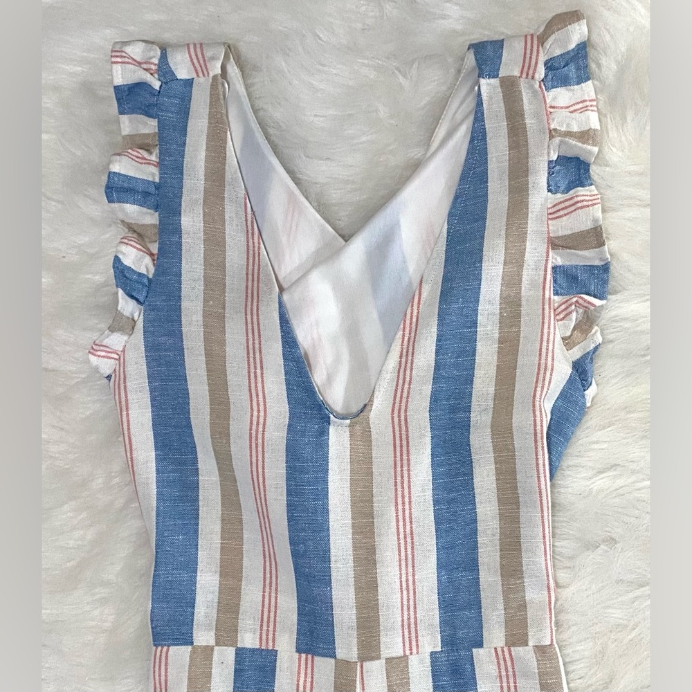 Karlie Womens S Blue Stripe Jumpsuit Boho Fall Preppy Cottagecore Coastal Fairy - Picture 4 of 14